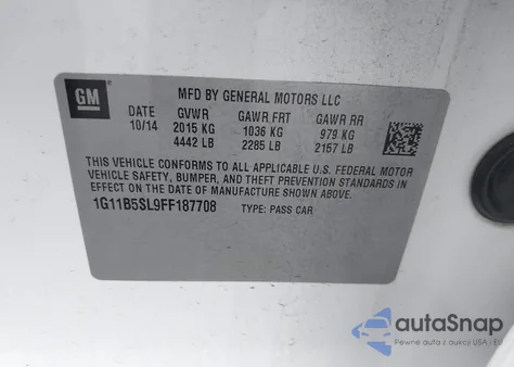 2015 Chevrolet Malibu Ls z USA, uszkodzony, nr VIN 1G11B5SL9FF187708